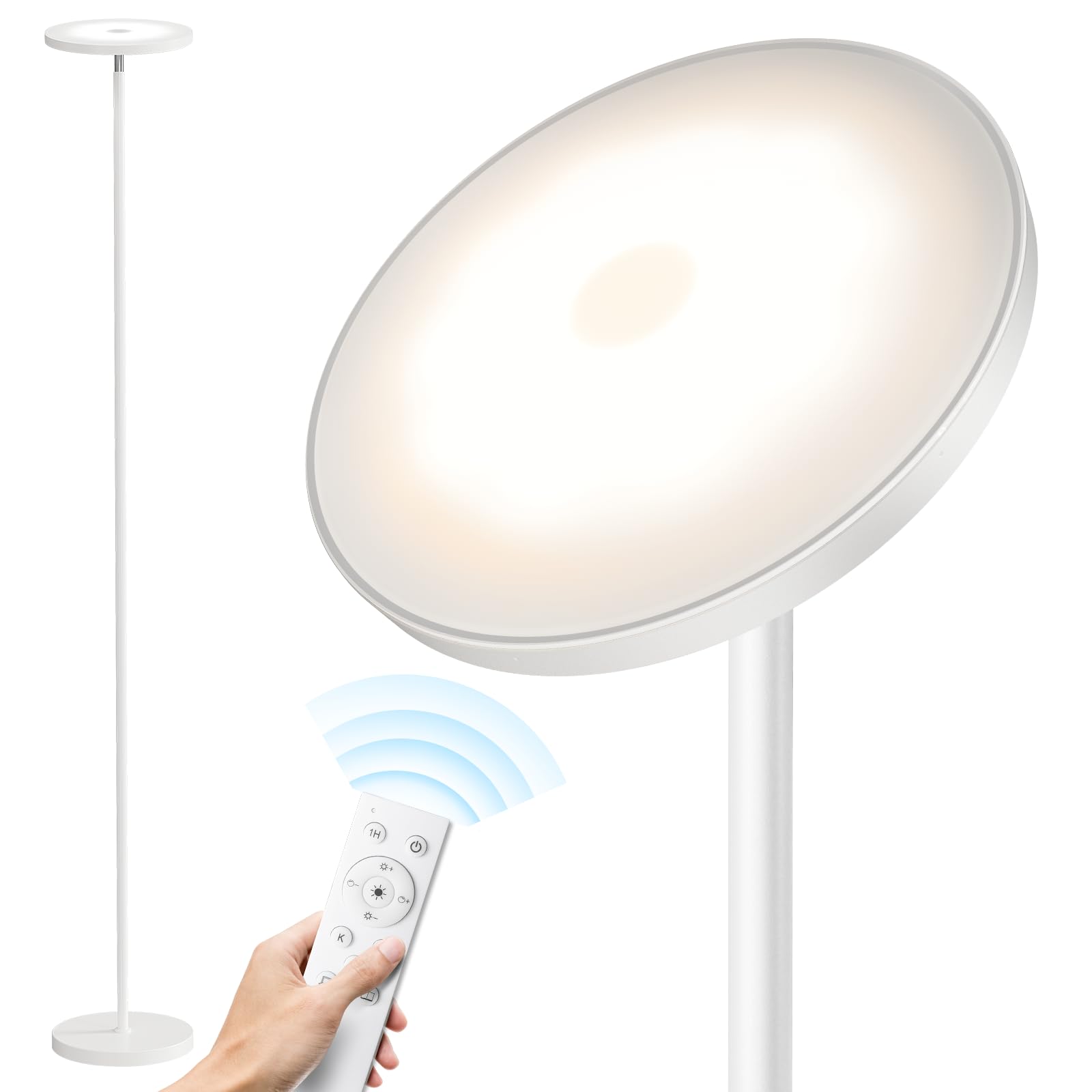 SUNMORY Floor Lamp, 32W LED, Remote Control, 69in Tall, Metal, White, Model FLD-032-XR