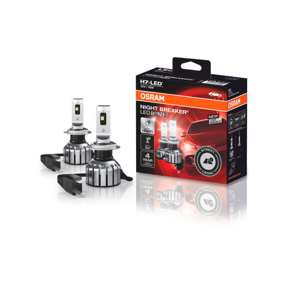 OSRAM NIGHT BREAKER LED H7 GEN 2 High Beam and Low Beam with Street Approval, 12V, Up to 230% Brighter