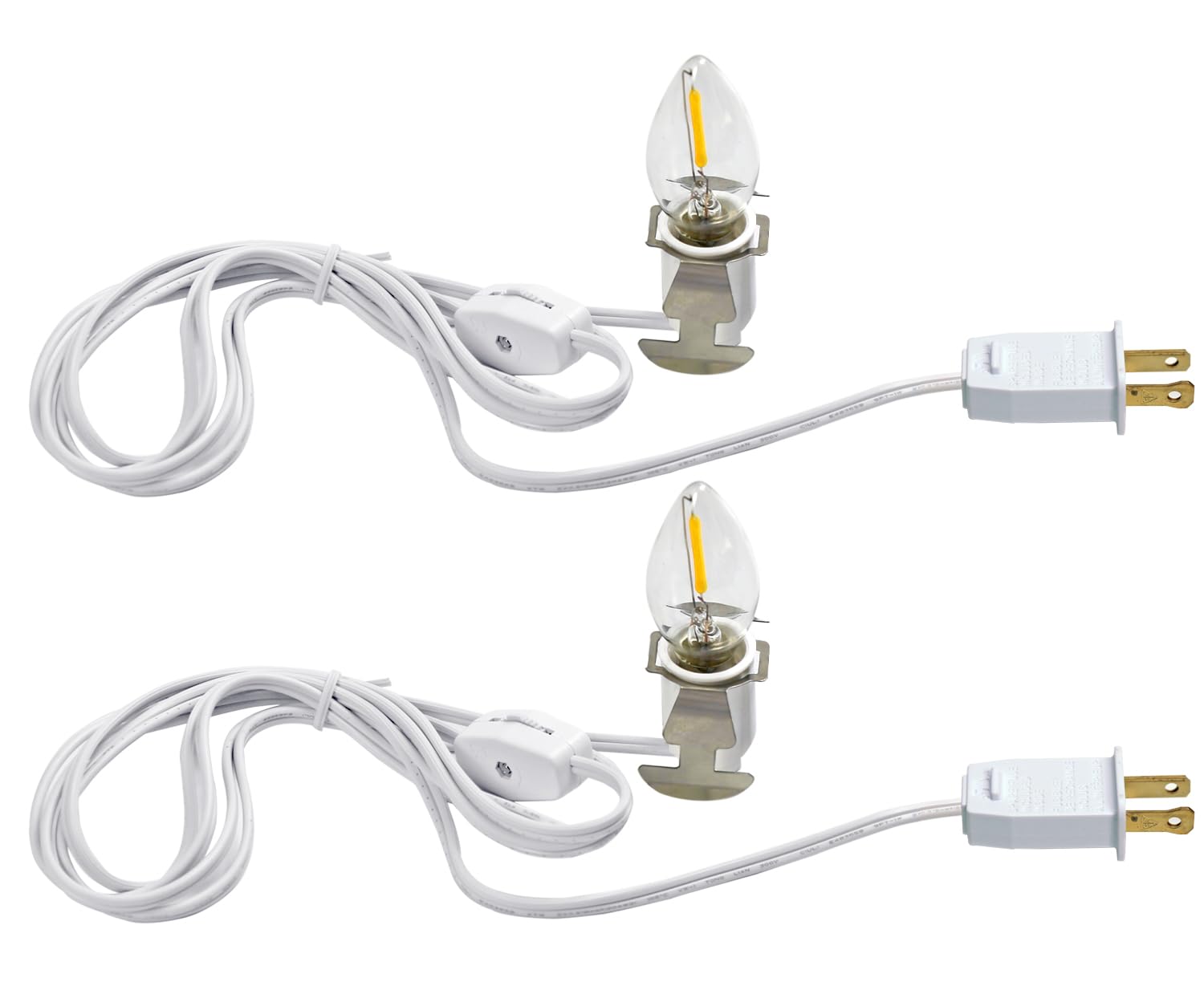 YIMILITE 2 Pack C7 0.6W 2700K Featuring Standard E12 LED Bulb Candelabra Base Christmas Village Light Accessory Cord with 2 LED Light Bulb