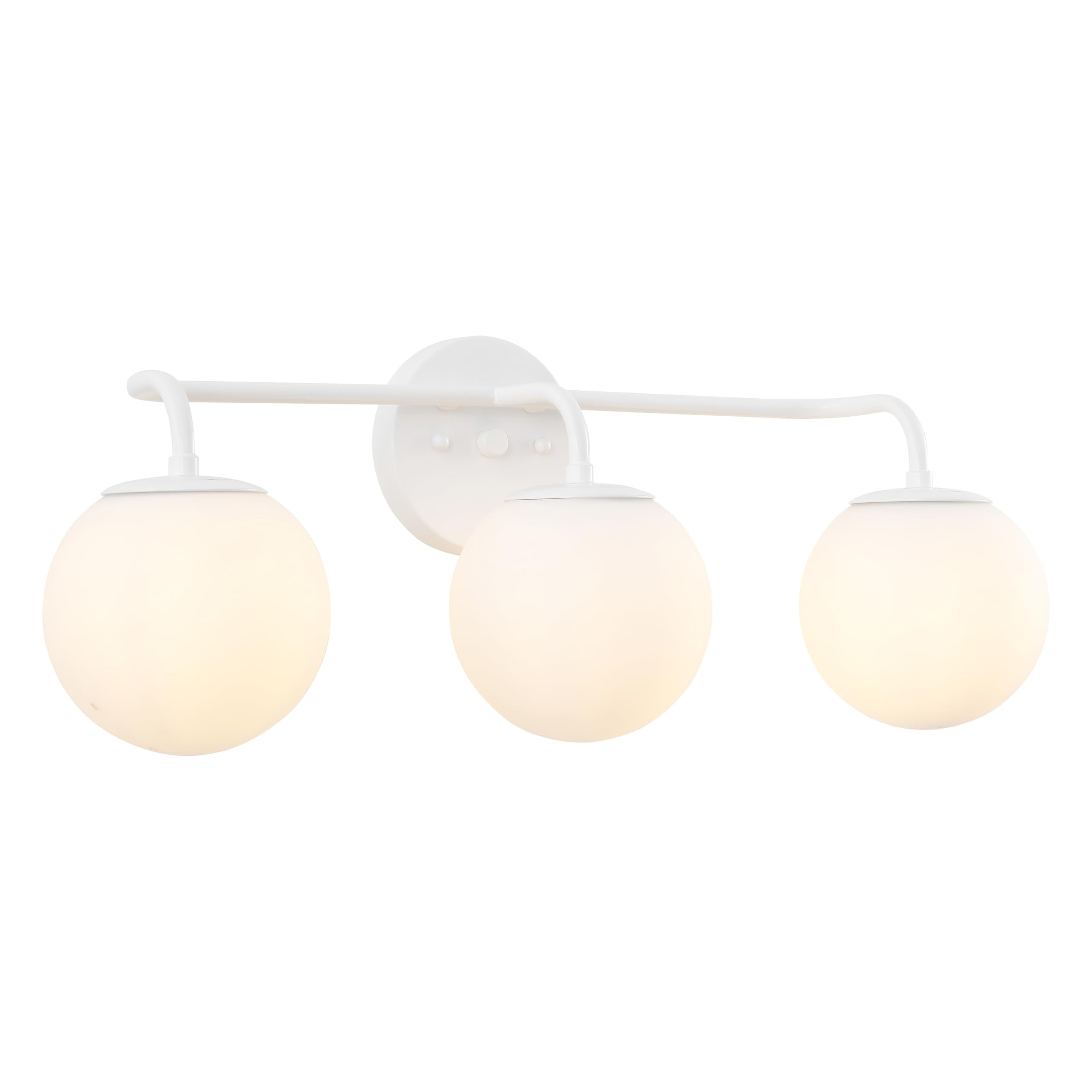 JONATHAN Y 25 White Modern Globe Wall Sconce Vanity Light for Bathroom, White Frosted Glass Shade, Midcentury Parisian Bistro Wa