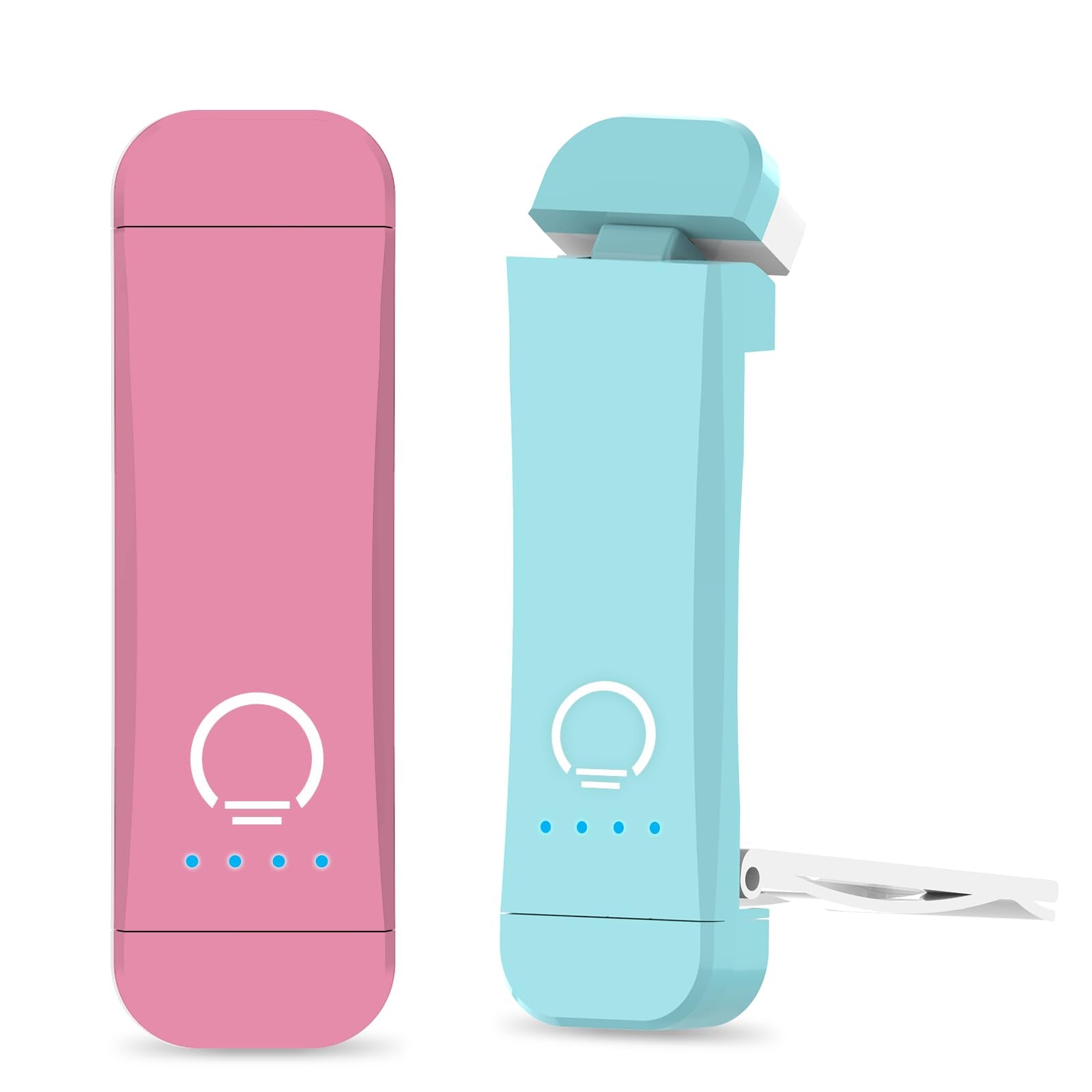HIONXMGA Book Reading Light, 2 Pack Rechargeable Clip On Lamp, 3 Amber Colors, 7 LEDs, Pink+Blue, Model SJD-01