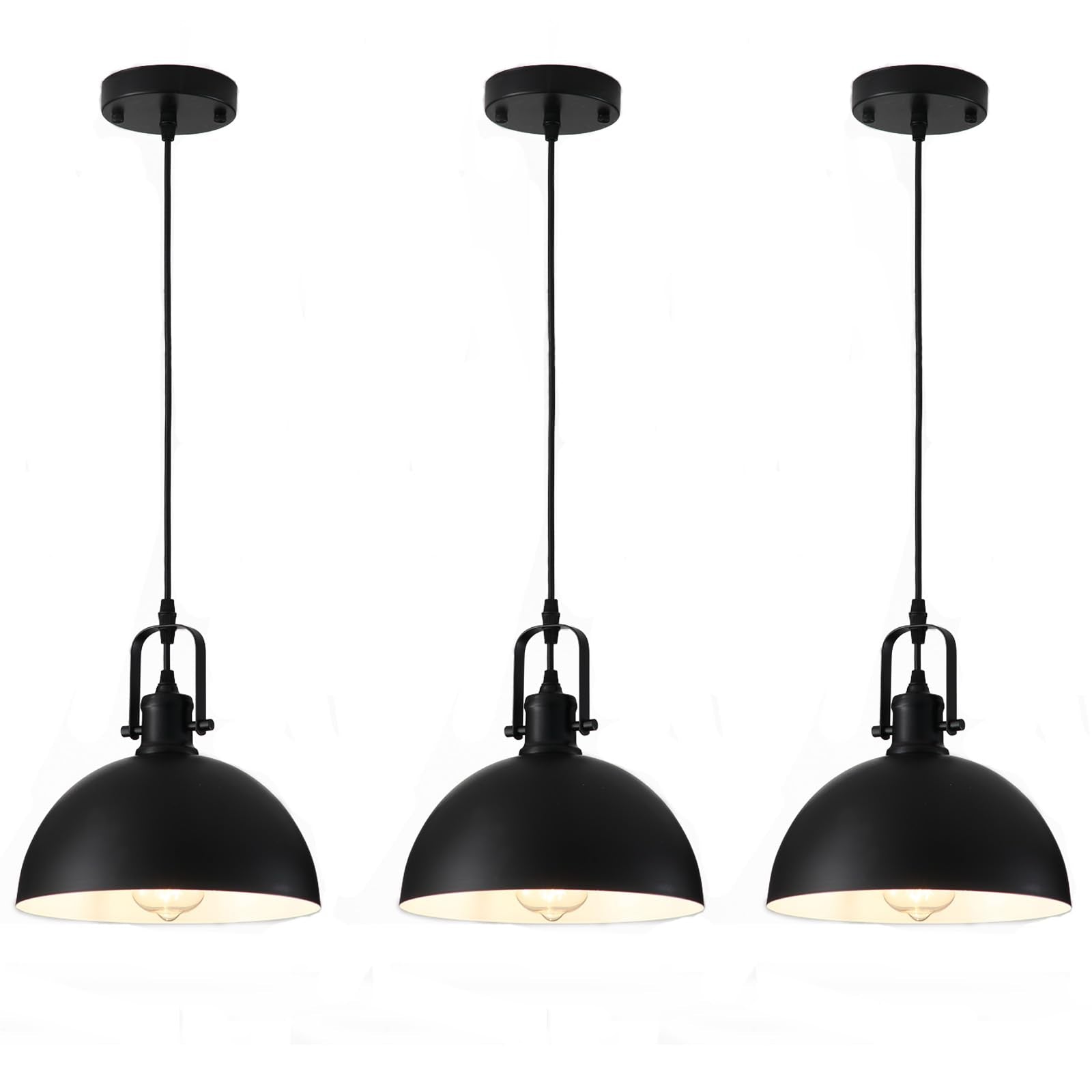 Pendant Lights Kitchen Island 3 Pack  Modern Matte Black Metal Hanging Light Fixtures  Adjustable Height Industrial Pendant Lighting for Dining Room Bedroom Bar Office 9.84 