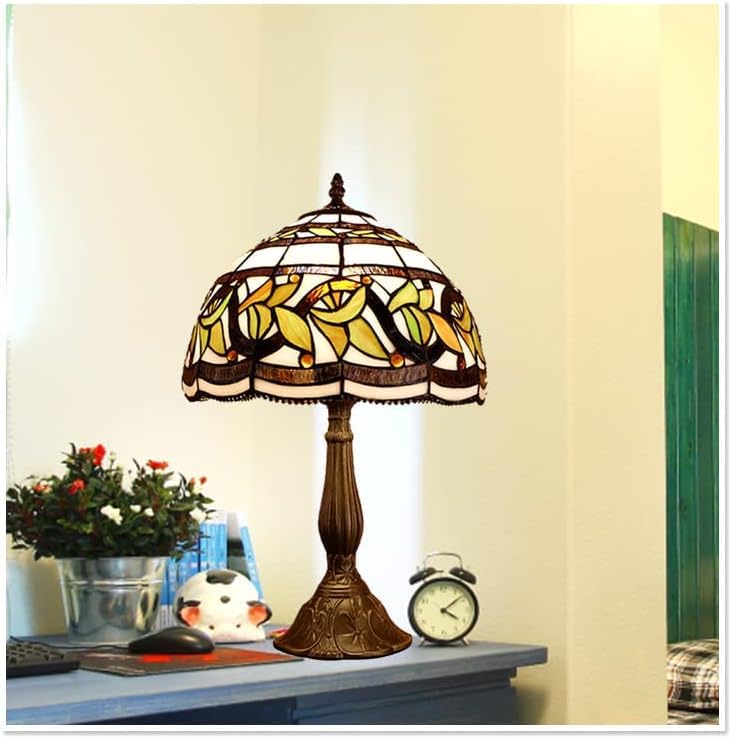 Miaoke Stained Glass Table Lamp Stained Glass Crystal Bead Style Table Light  Handmade Desk Bedside Night Light  Antique Art Craft Gifts Lover Living Room Bedroom Bookcase (Lace Baroque)