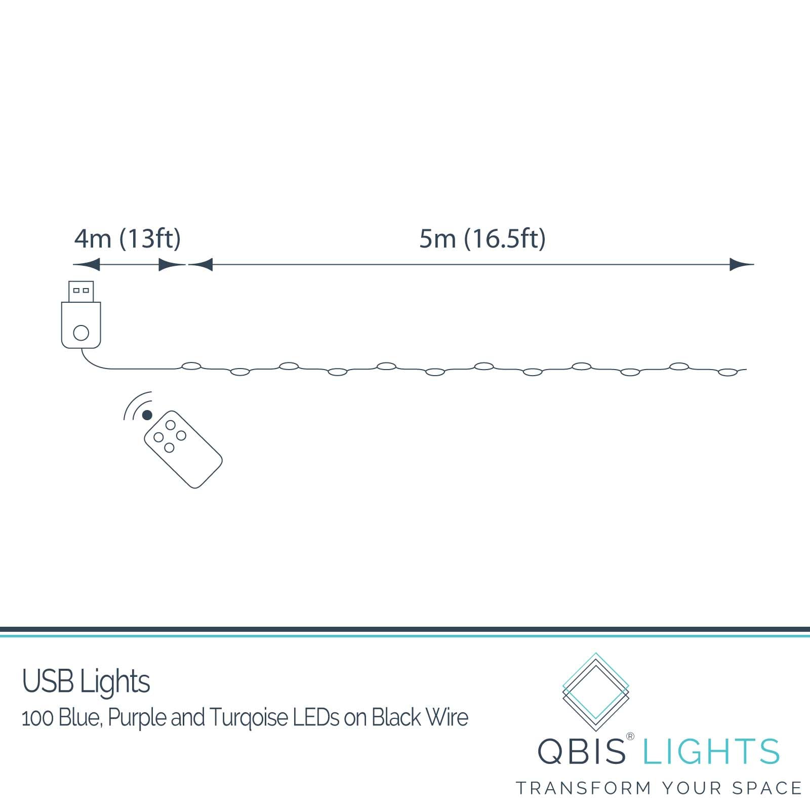 Qbis Turquoise, Purple And Blue Christmas Lights. 100 Micro Led Fairy Lights On Black Wire With Usb Plug, Timer, Multi Function And Adjust Brightness, Usb Fairy Lights If You Want Something Different.
