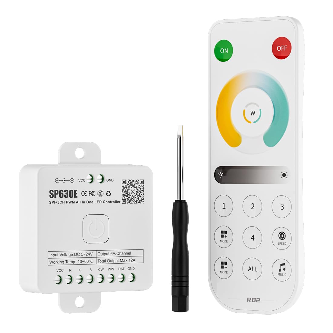 BTF-LIGHTING SP630E Bluetooth Controllers 4 Zones 2.4GHz RF RB2 Remote Kit Support FCOB COB SMD PWM or SPI CCT Dual White Tunabl