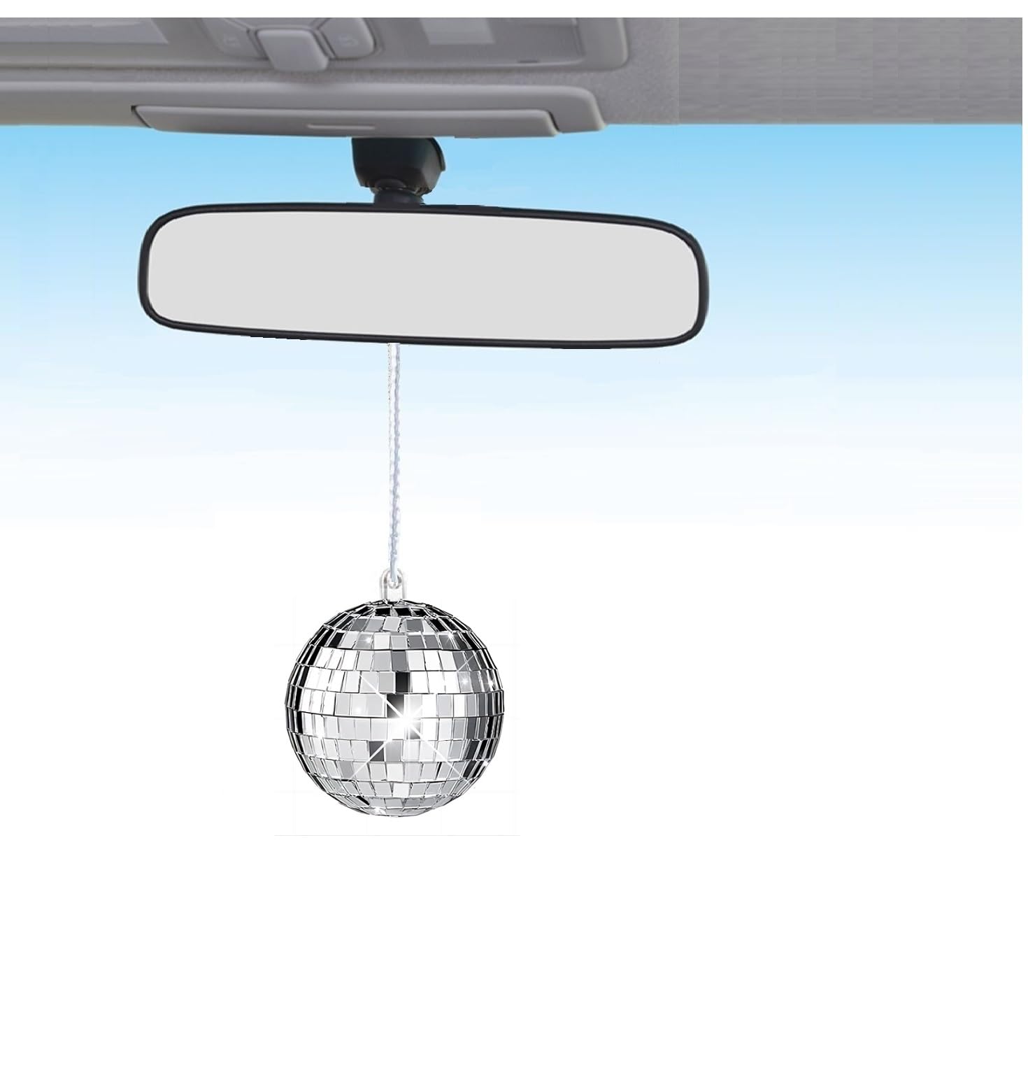 Disco Ball Car Accessory, Mirror Disco Ball Hanging,Car Mirror Disco Ball,Disco Ball Car, Rear View Mirror Hanging Accessories (Silver(2.3Inch))