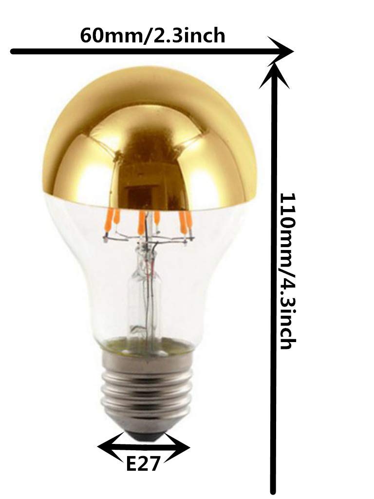 K JINGKELAI LED Filament Vintage Light Bulb A60 6W, Half Chrome Gold, Warm White 2700K, 4 Pack