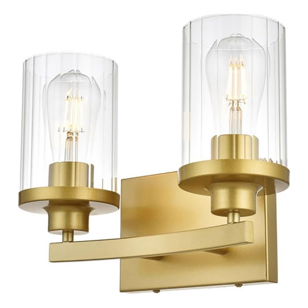 Living District Saanvi 2-Light Iron & Glass Bath Sconce in Brass/Clear