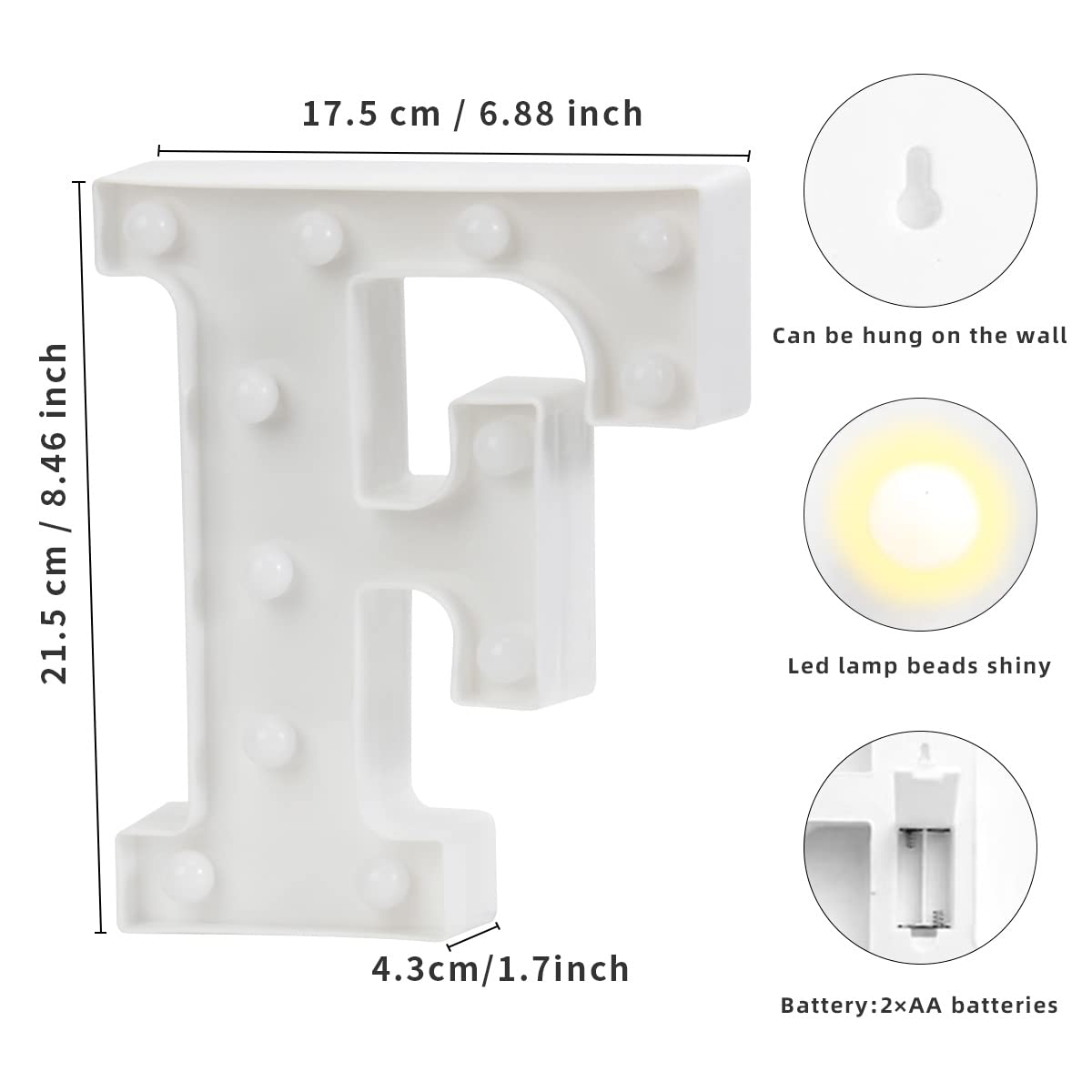 Laerjin Light Up Marquee Letter F - Decorative Led Number Sign For Night Light, Wedding, Birthday Party, Christmas, Home Bar