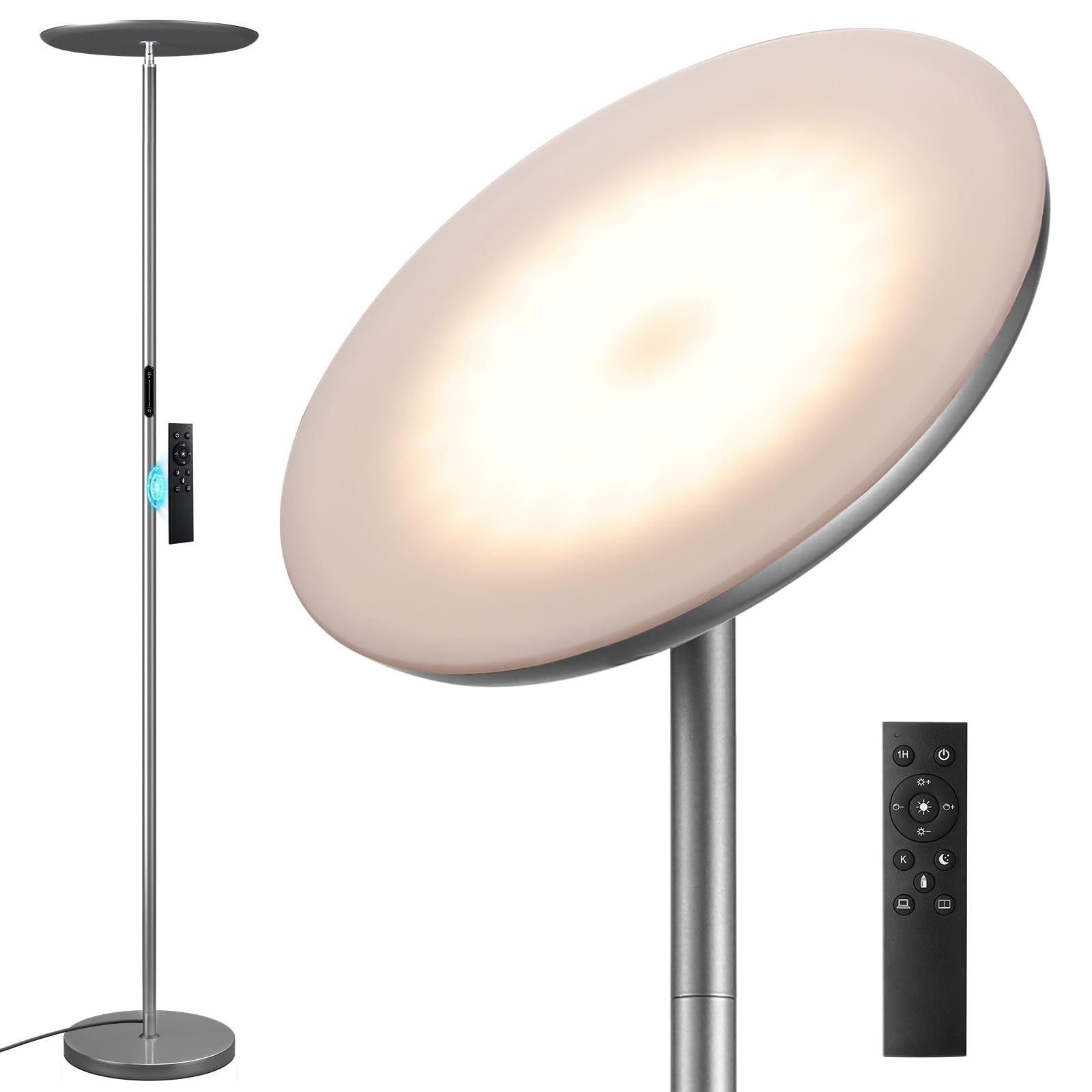Preeotti Led Floor Lamp With Remote, Touch Control, Fully Dimmable, Adjustable Brightness, 69 In, Deep Grey