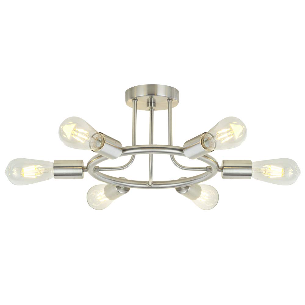 BONLICHT Sputnik Chandelier 6 Light Brushed Nickel Modern Starburst Semi Flush Mount Fixture Model 3020-6C-SN