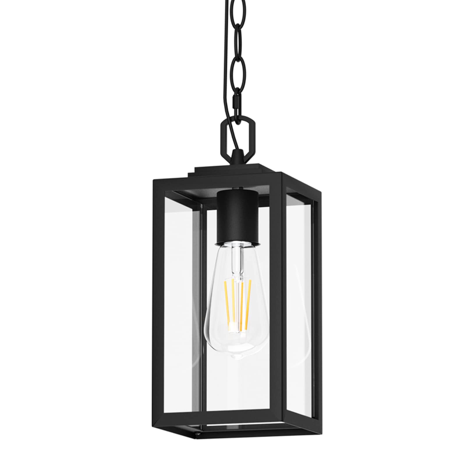 Aoceley Modern Outdoor Pendant Light, 1-Light Matte Black Aluminum Lantern For Porch & Yard