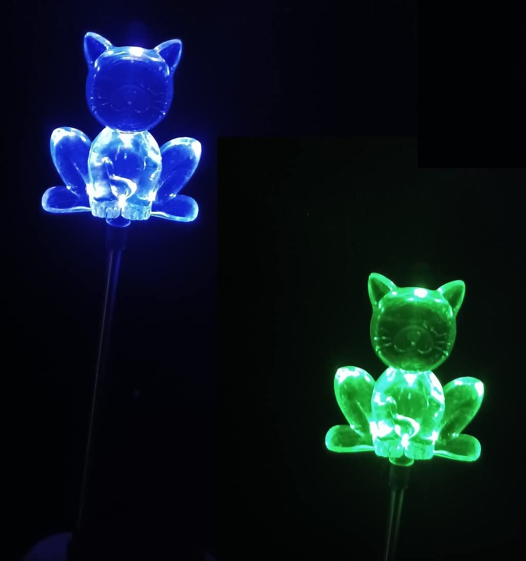 Starry Illuminate 2 PCS Solar Color Changing Style Garden Stake Light Pathway Stake Light (Cat)