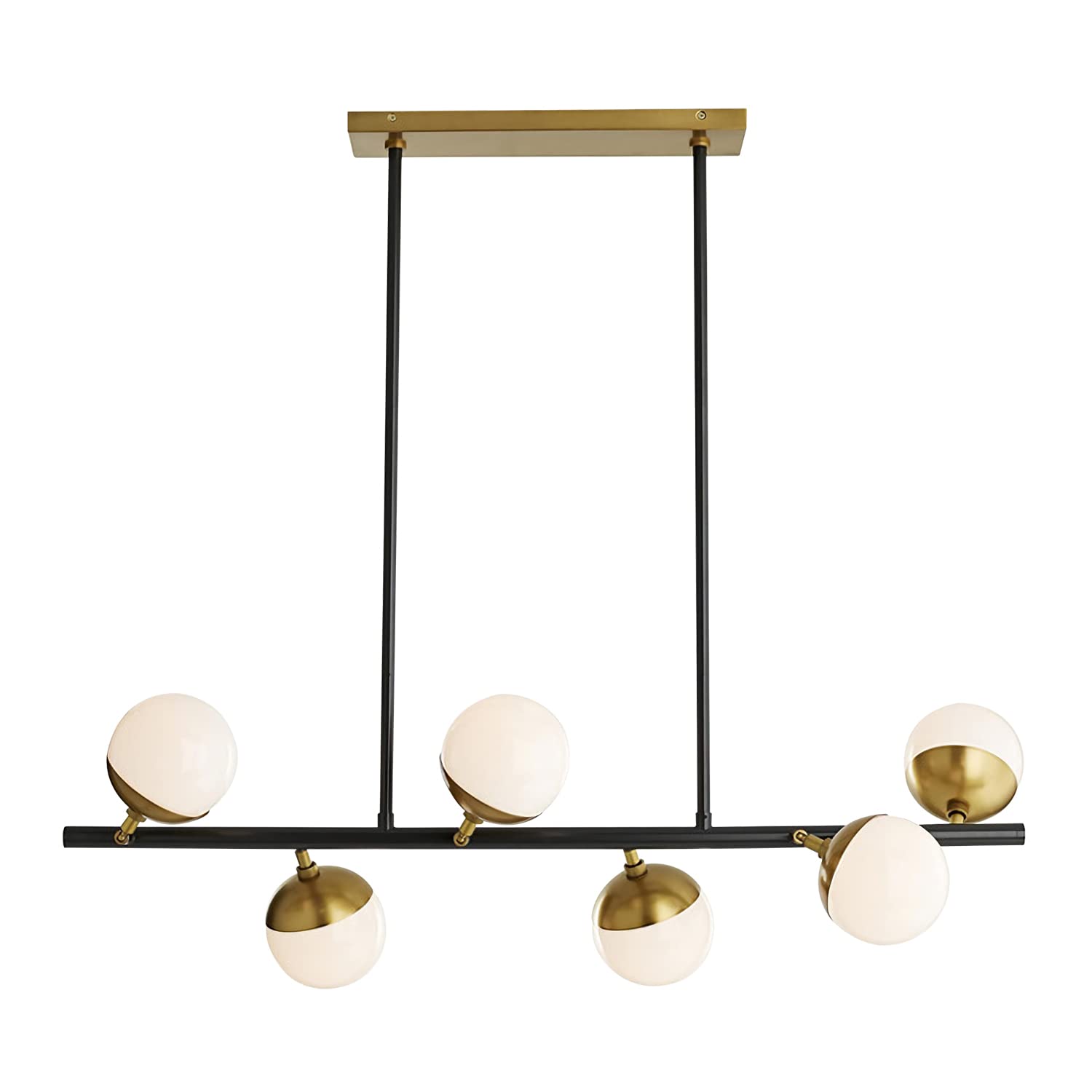 Kco Lighting Mid Century Modern Chandelier Black Gold Globe Pendant Light Fixture 6-Light Industrial Milk Glass Chandelier For K