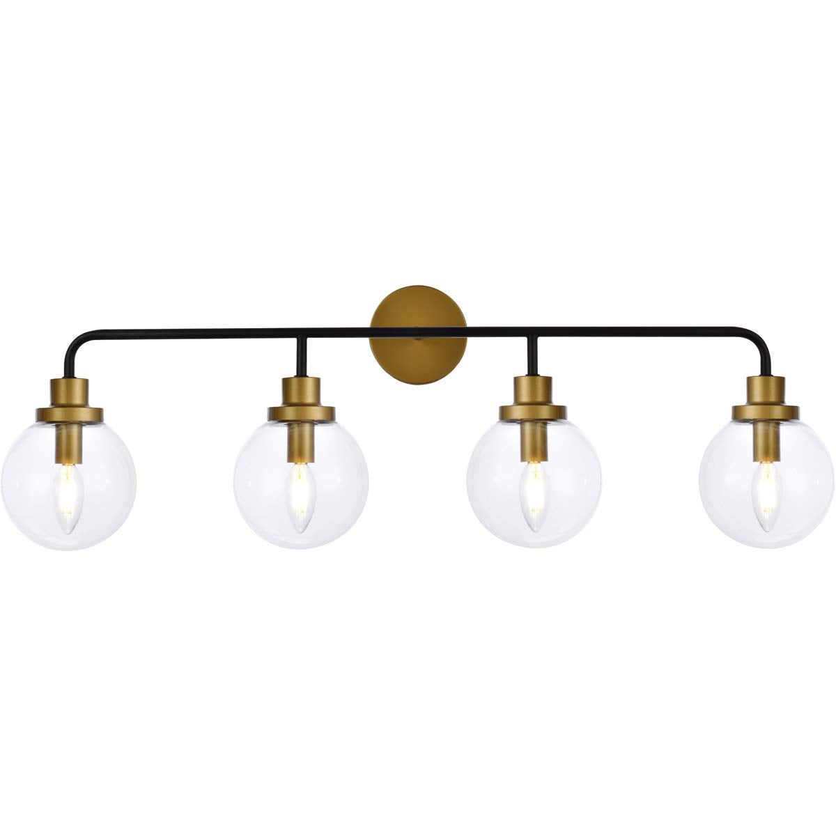 Living District Indoor Modern Home Decorative Bright Ceiling Hanson 4 Lights Bath Sconce in Black with Brass with Clear Shade
