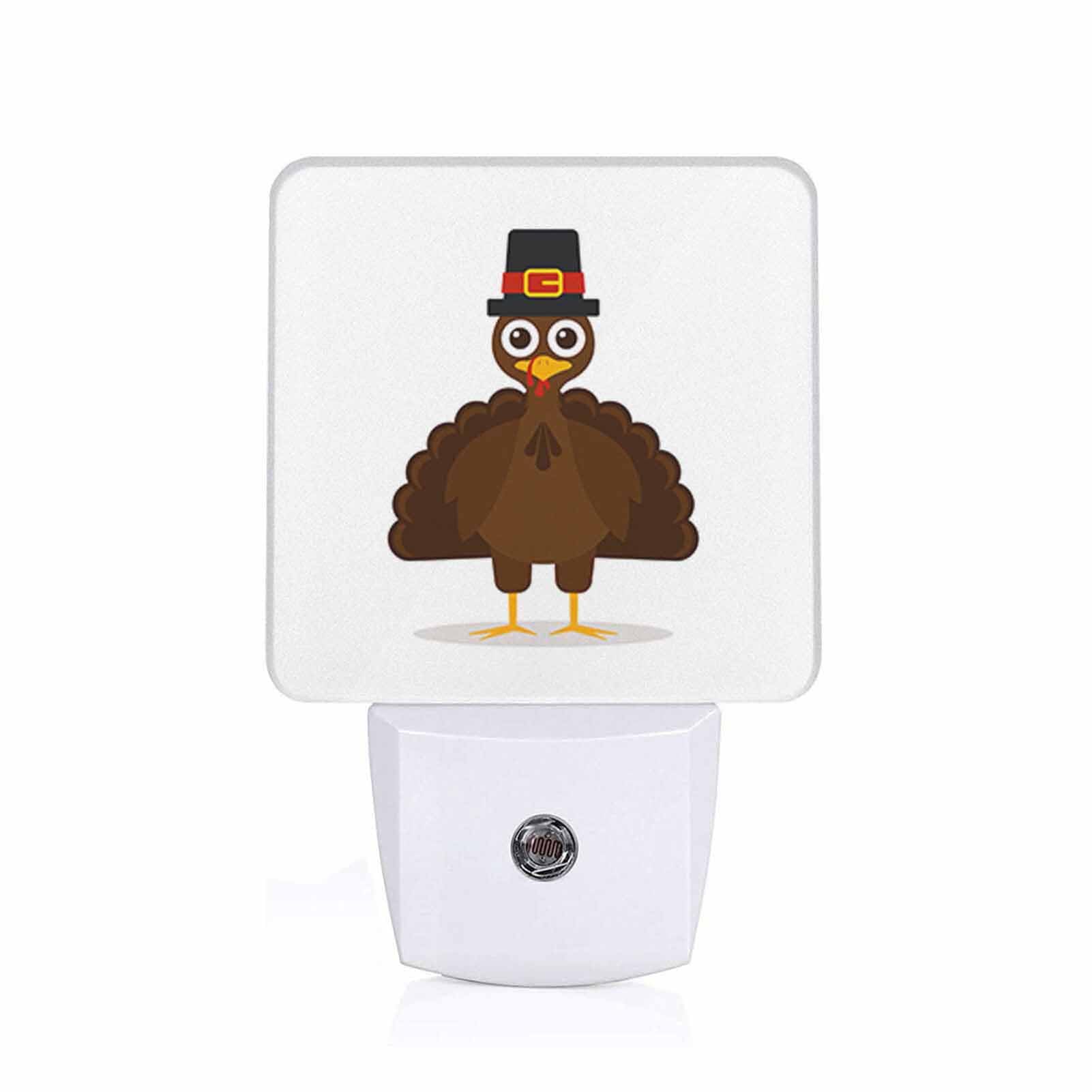 LED Night Light Plug into Wall with Dusk to Dawn Light Sensor White Energy Efficient Cartoon Turkey White Autumn Nightlight for 