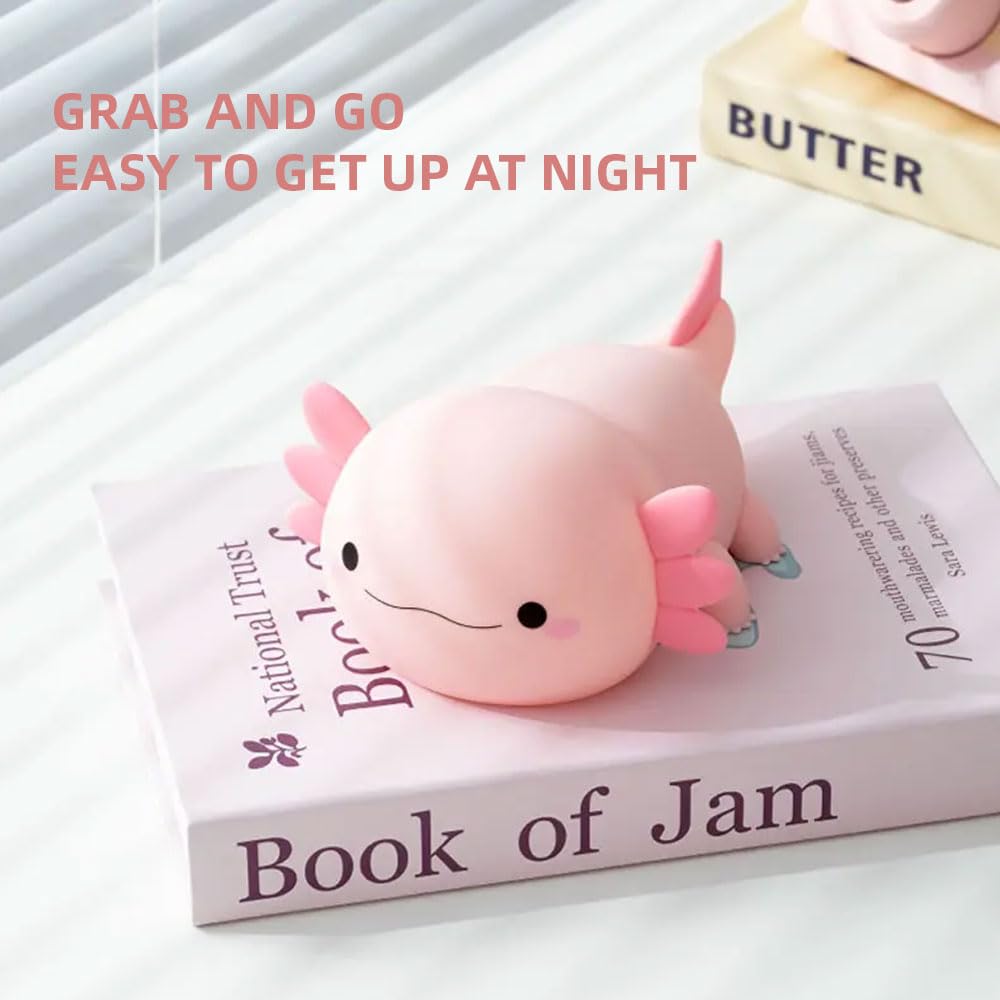 IFTHFOUR Axolotl Night Light - Cute Silicone Lamp, Rechargeable, Dimmable, Small, White, Model 1