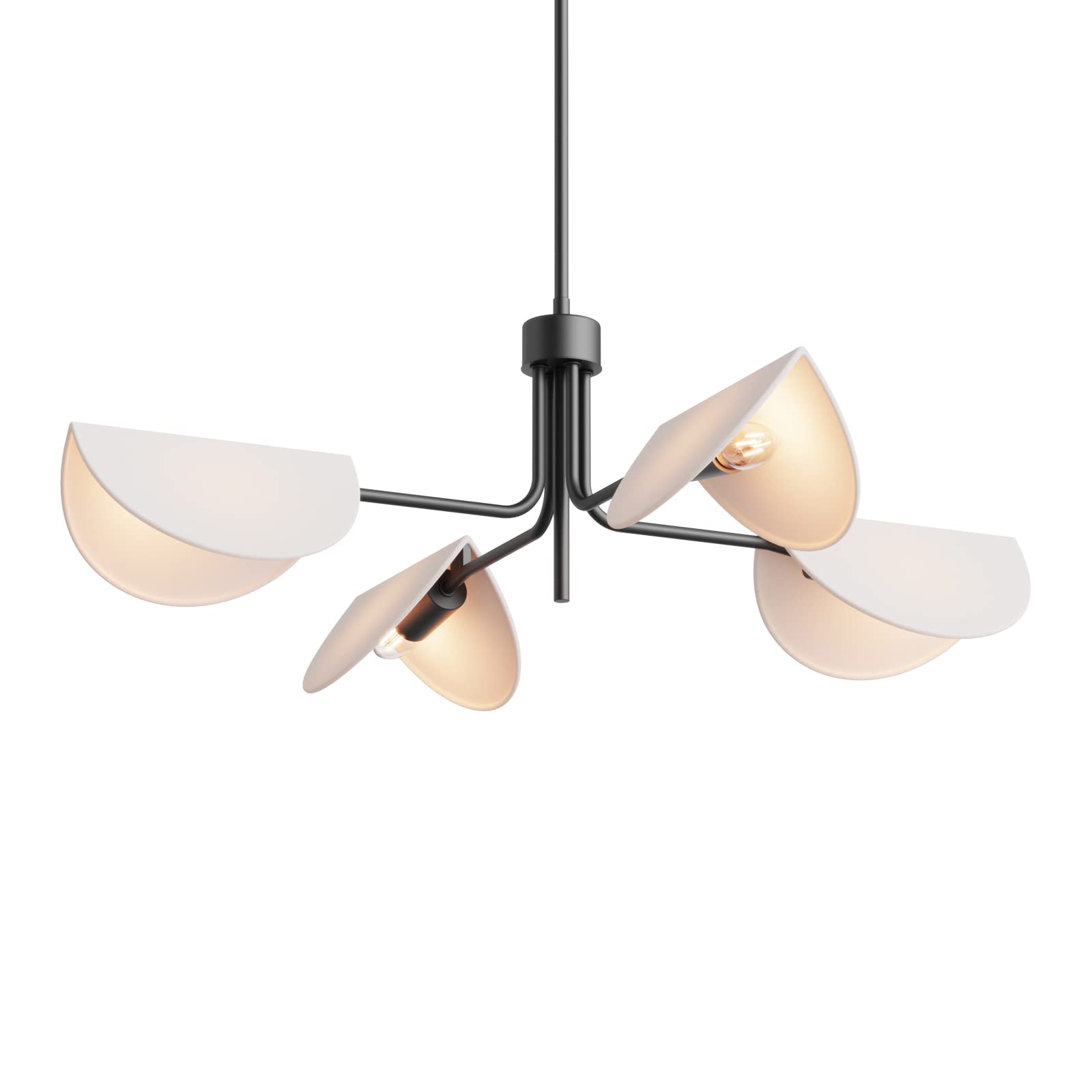 SEOL-Light 4-Light Fold White Linen Blossom Shades Chandelier with Black Metal Stems,E12,160W,30'' Dia Large;