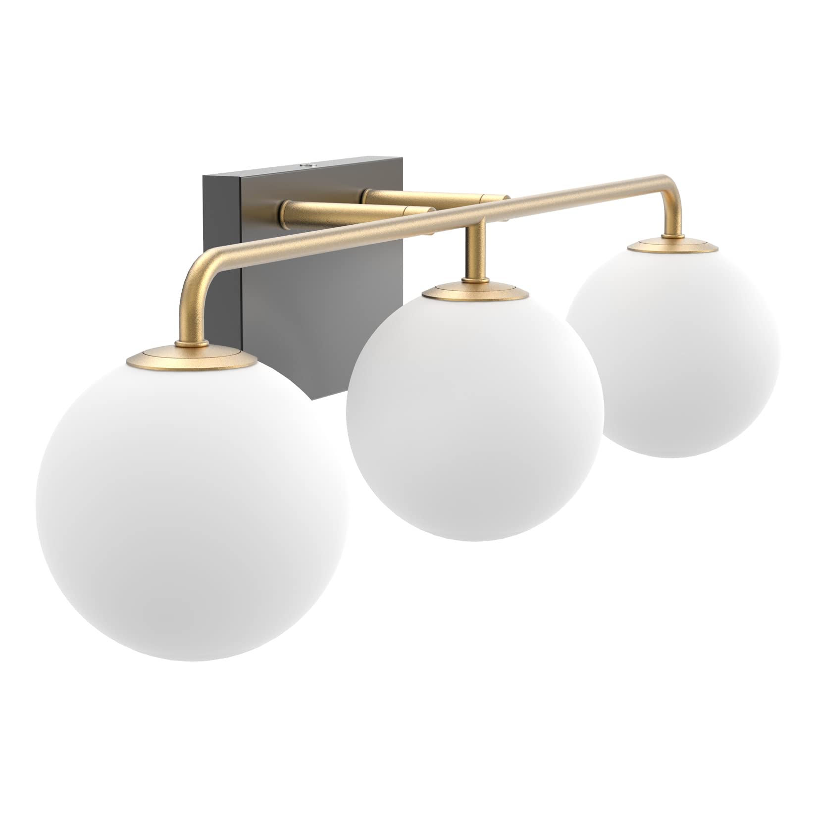 Tipace Mid Century Modern Gold 3-Lights Vanity Light Fixtures With Milky White Glass Ball Shades Industrial Vanity Lighting Over Mirror Wall Sconces For Bathroom Dressing Table Bedroom(Exclude Bulb)