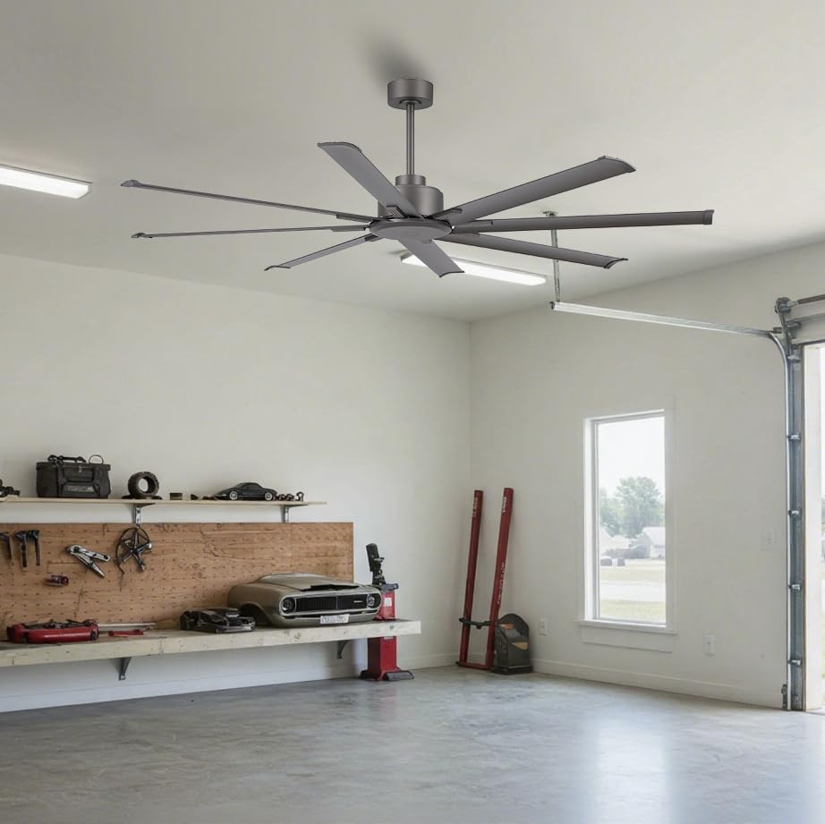 LEDLUX 72" Ceiling Fan, Reversible DC Motor, 6-Speed Remote, Industrial Aluminum Blades, Charcoal Grey, Model SYCF7212