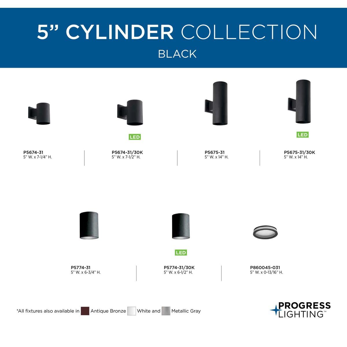 Progress Lighting Cylinder Collection 5'' Clear Glass Round Cylinder Lens Cover For P5674 Cylinders Black, 0.83X5.00X5.00