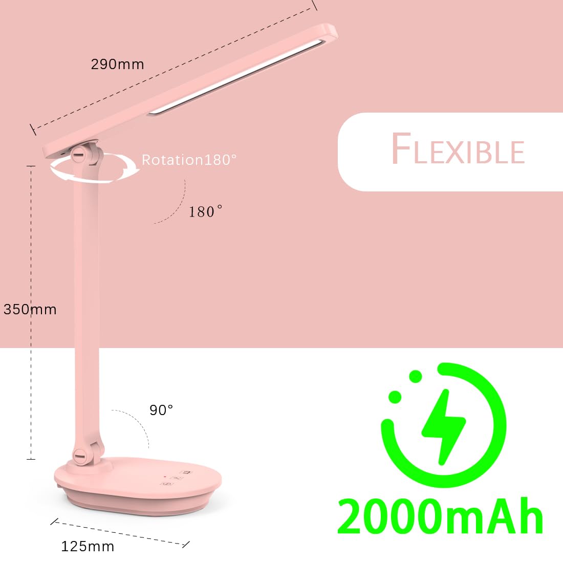Pink Desk Lamp College Dorm Essentials For Girls, 3 Color Dimmable Reading Lamp, Battery Operated, Usb Rechargeable Powered, Cor