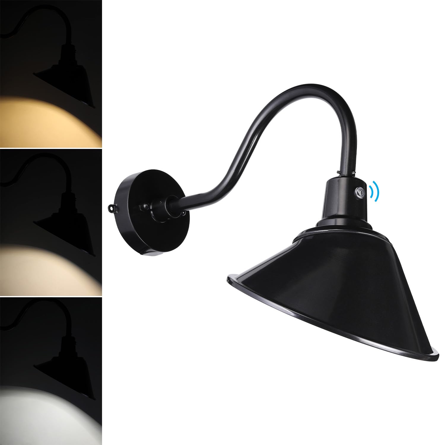LEONLITE 3CCT LED Gooseneck Barn Light Fixture, 120-277V, 11 Inch, Dusk to Dawn Photocell, 3000K4000K5000K Selectable, 21W 3300l