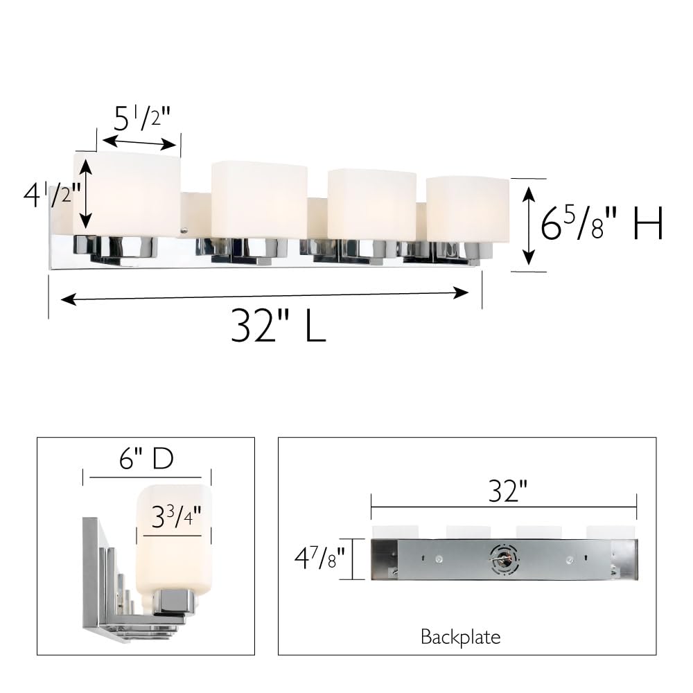 Design House 4-Light Bathroom Vanity Light Fixtures, Dimmable, Frosted Glass, Polished Chrome, Model 589671