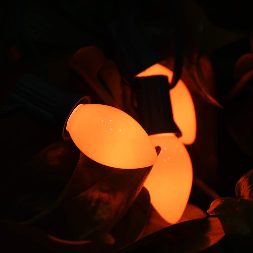 SUNSGNE C7 LED Christmas Light Bulbs, 25 Pack, E12 Base, 0.6 Watt, Orange, Plastic, Ideal for Outdoor String Lights, Halloween Decor