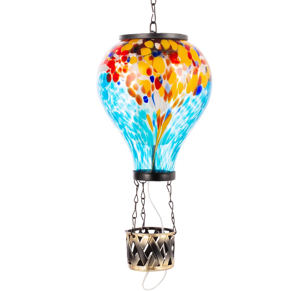 Giole Solar Hot Air Balloon Lantern Flickering Flame, Glass Hanging Solar Powered Lights, Waterproof Outdoor Garden Hanging Lant