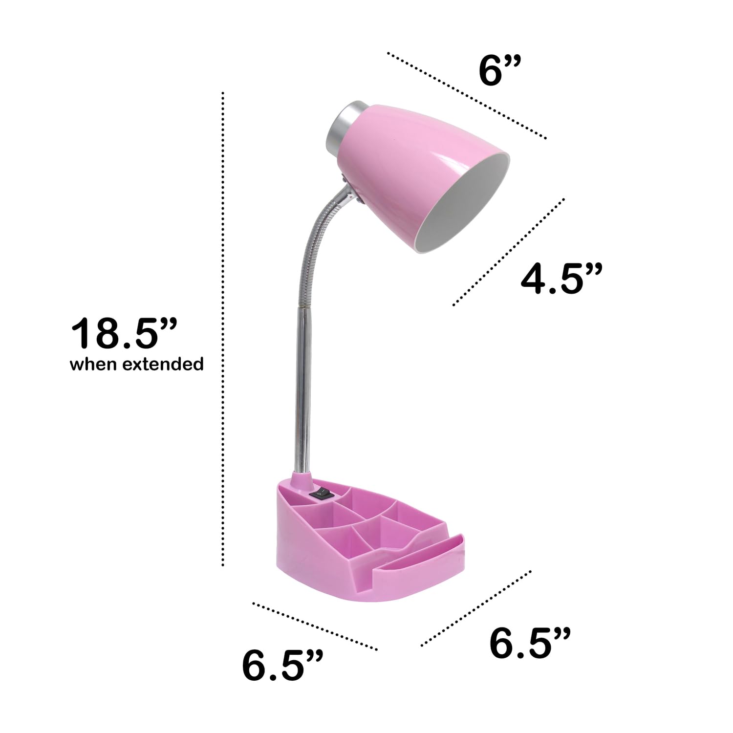 All The Rages Creekwood Home 18.5'' Pink Flexible Gooseneck Organizer Plastic Desk Lamp