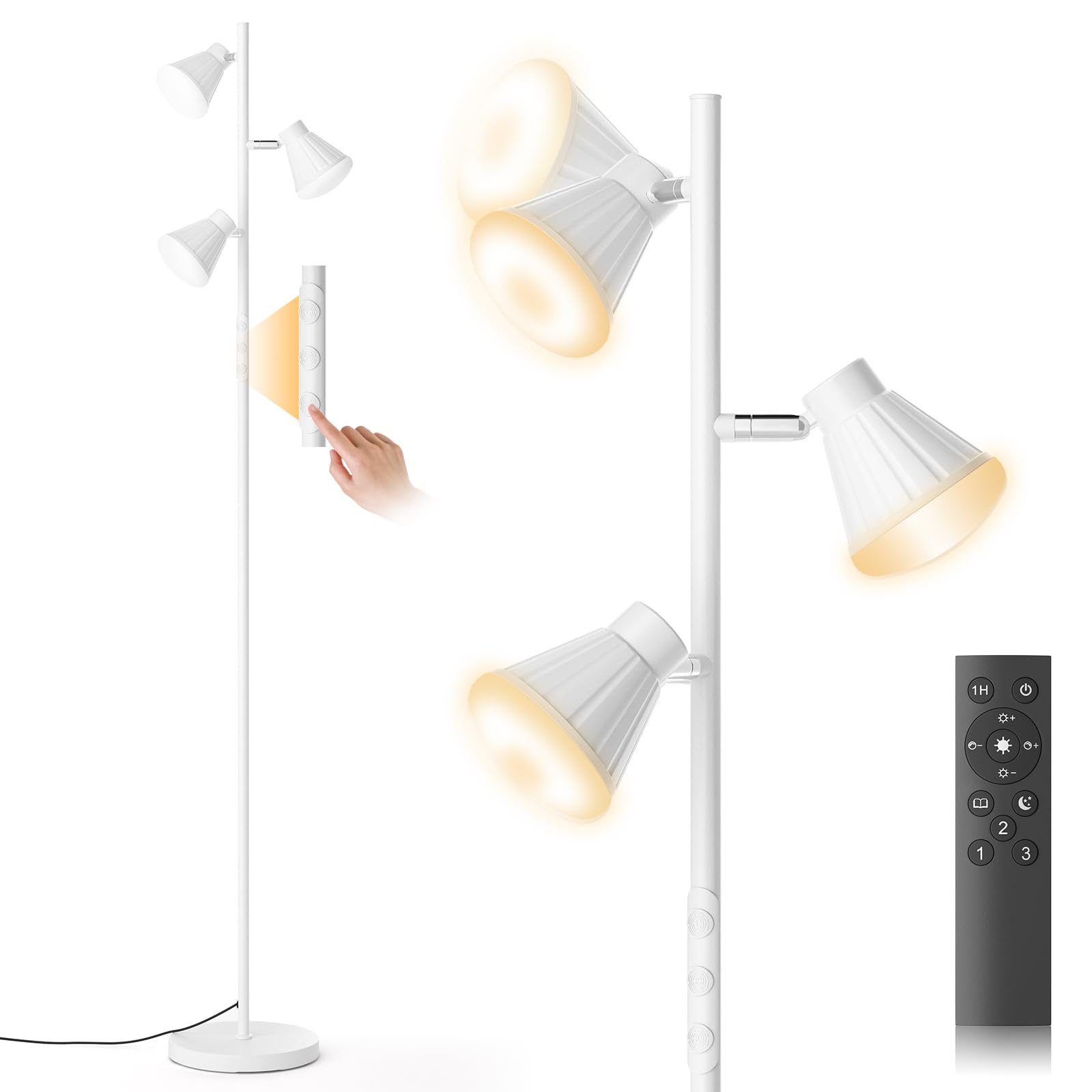 SIBRILLE 36W LED Floor Lamp, Dimmable, Remote & Touch Control, 4 Color Temperatures, Model LB-8058, White