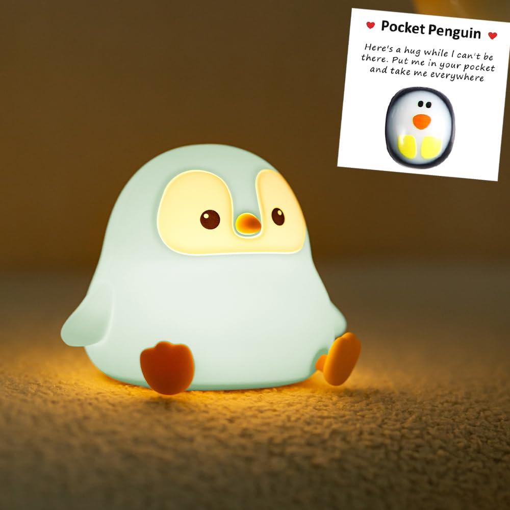 KangTen CHEN Cute Penguin Night Light, USB Rechargeable Silicone Lamp for Kids, Blue, Model DS-PG-02
