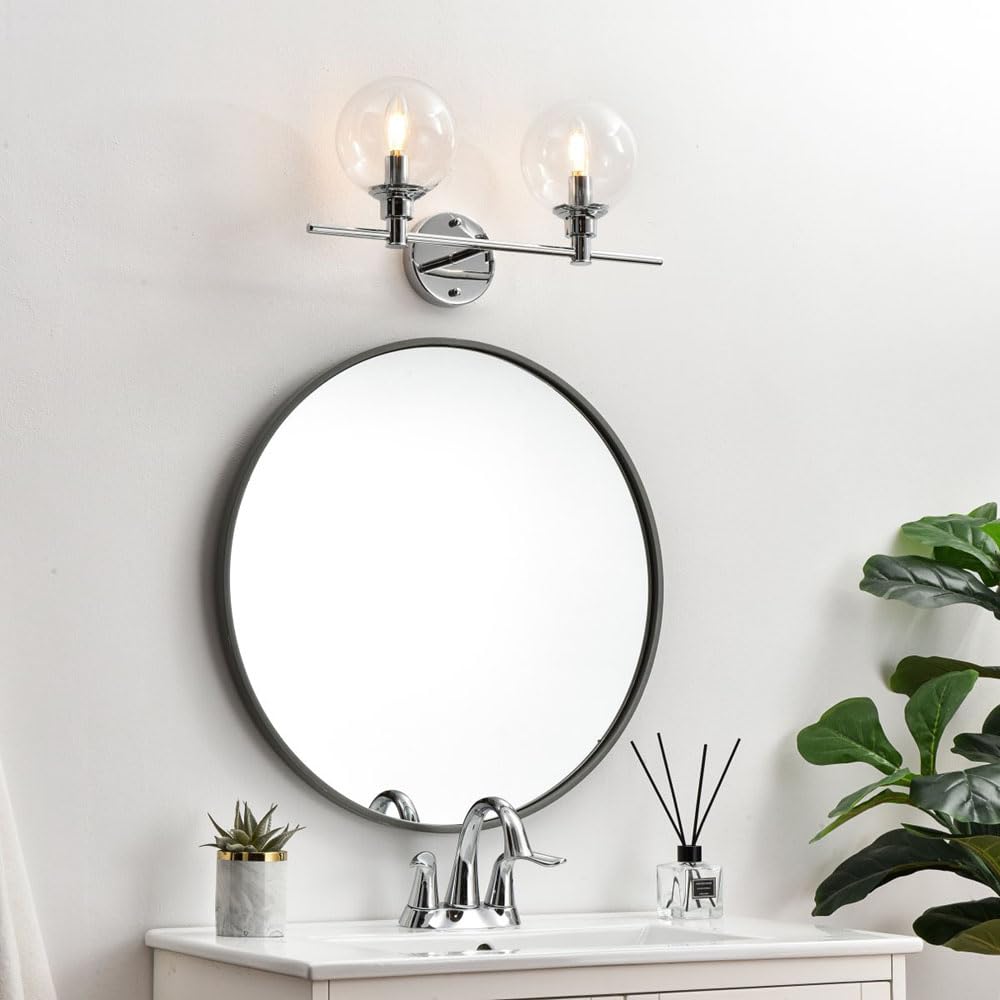 Living District Jaelynn 2-Light Iron & Glass Bath Sconce in Brass/Clear