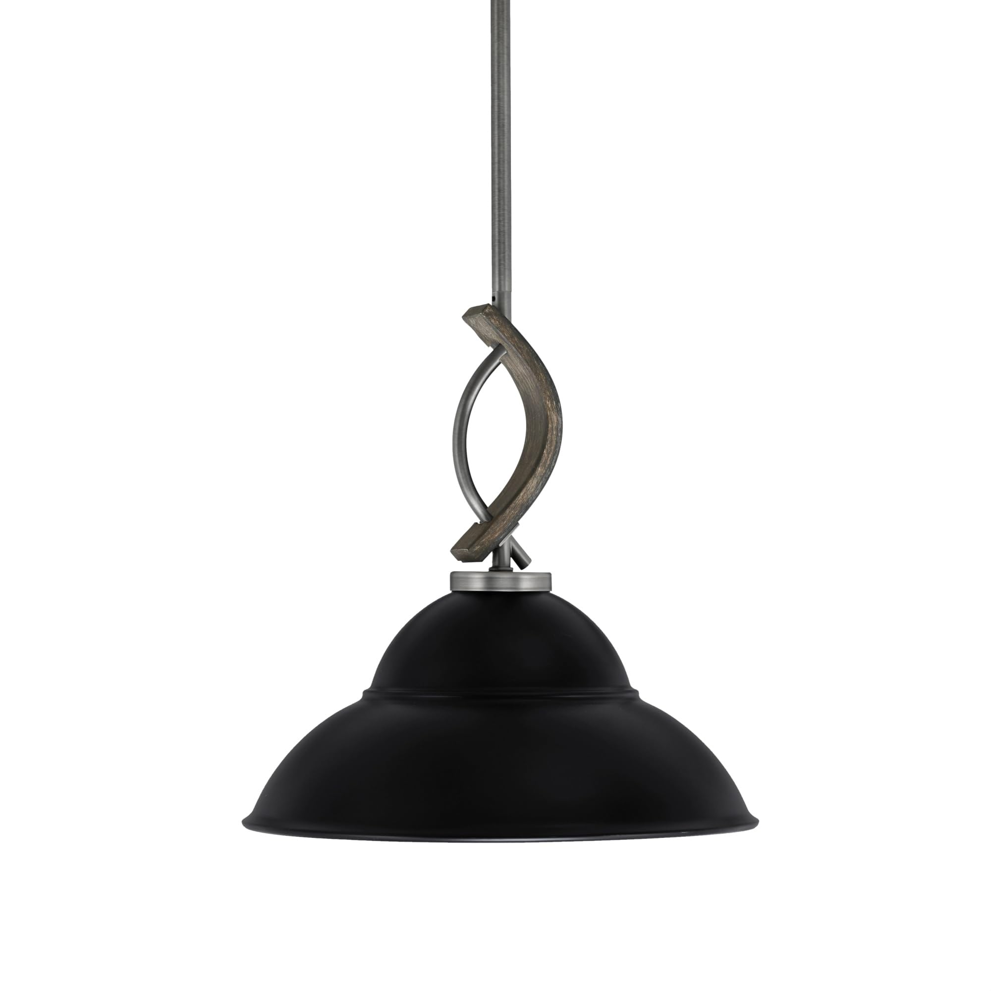 Toltec Lighting Monterey Stem Hung Mini Pendant, Graphite & Distressed Wood-Look Metal, 13in Matte Black Double Bubble Shade