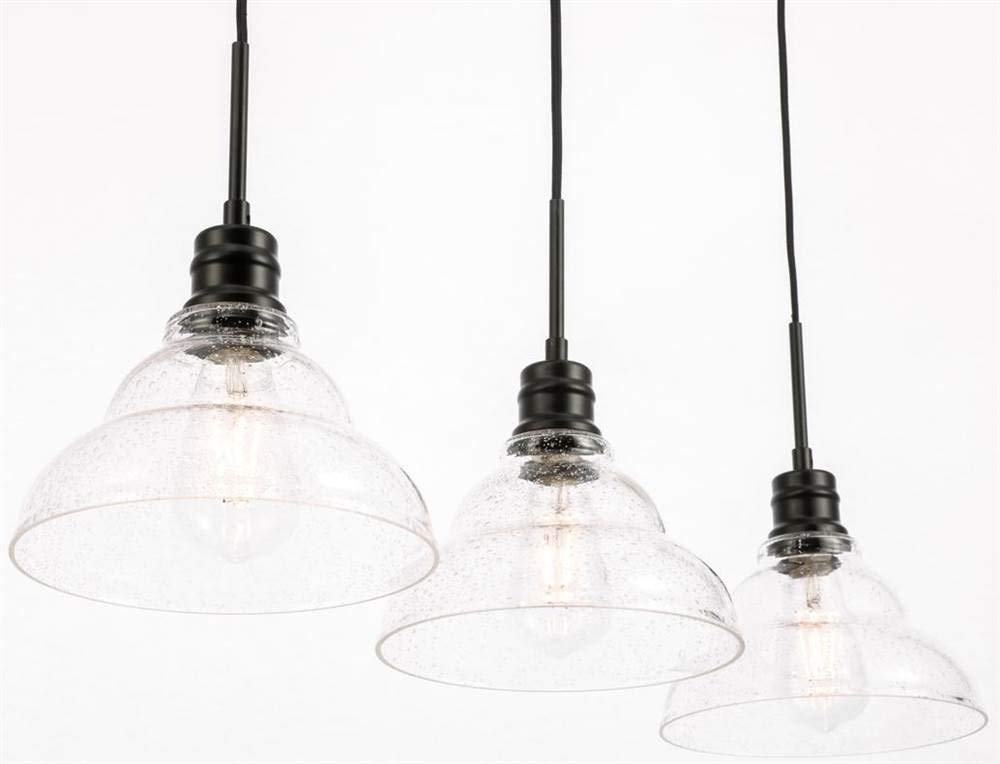 Elegant Lighting Living District Clive 3 Light Black and Clear seeded Glass Pendant