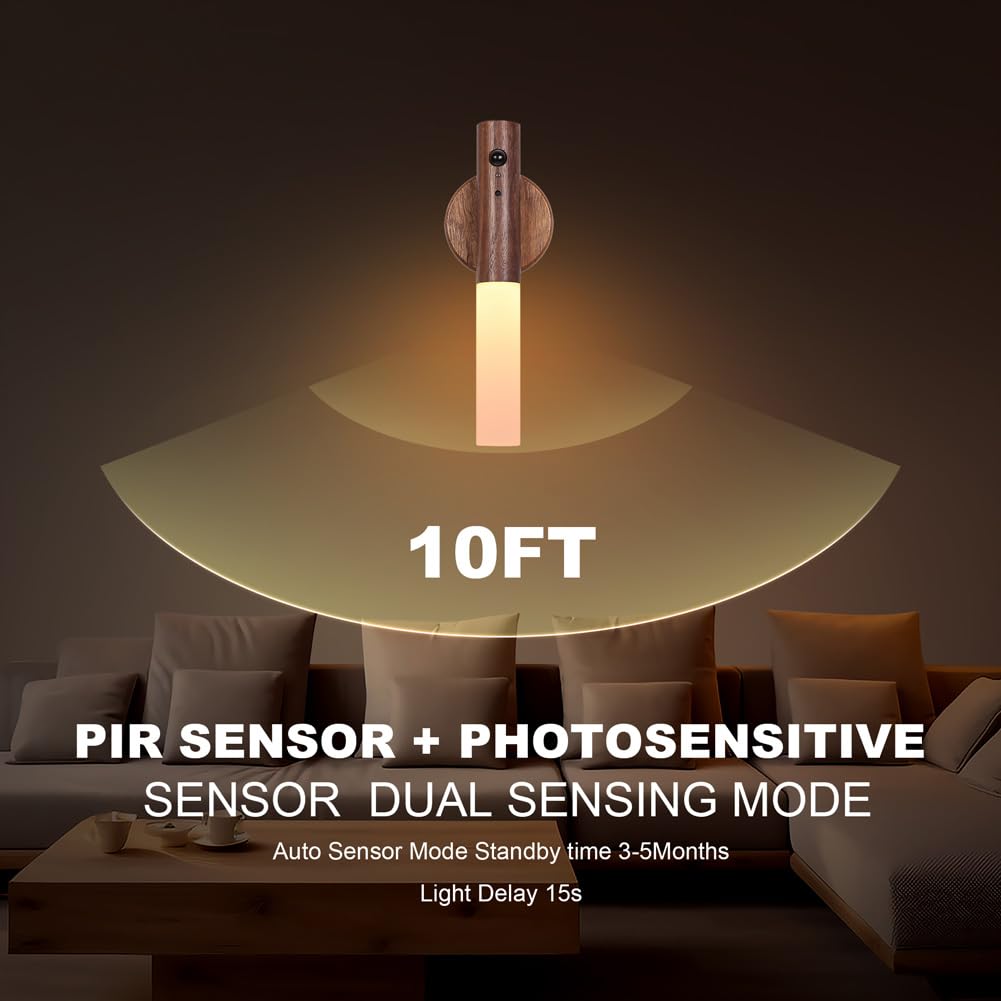 Landgoo Motion Sensor Color Changing Night Light, Rgb Atmosphere Light, Rechargeable Battery Powered Led Portable Wooden Wall Sc