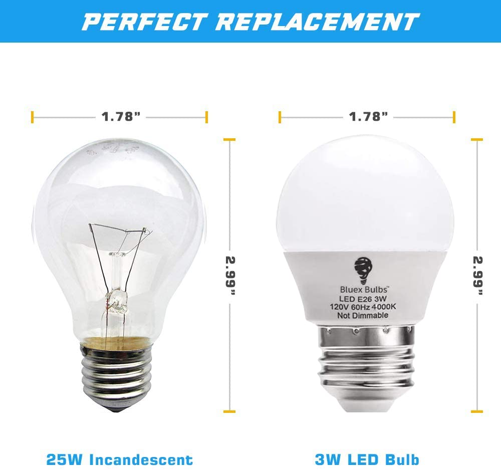 Bluex Bulbs G14 3W LED Light Bulb 4000K Cool White - 25W Equivalent - E26 Base - Ideal for Bedroom, Table Lamp, Ceiling Fan