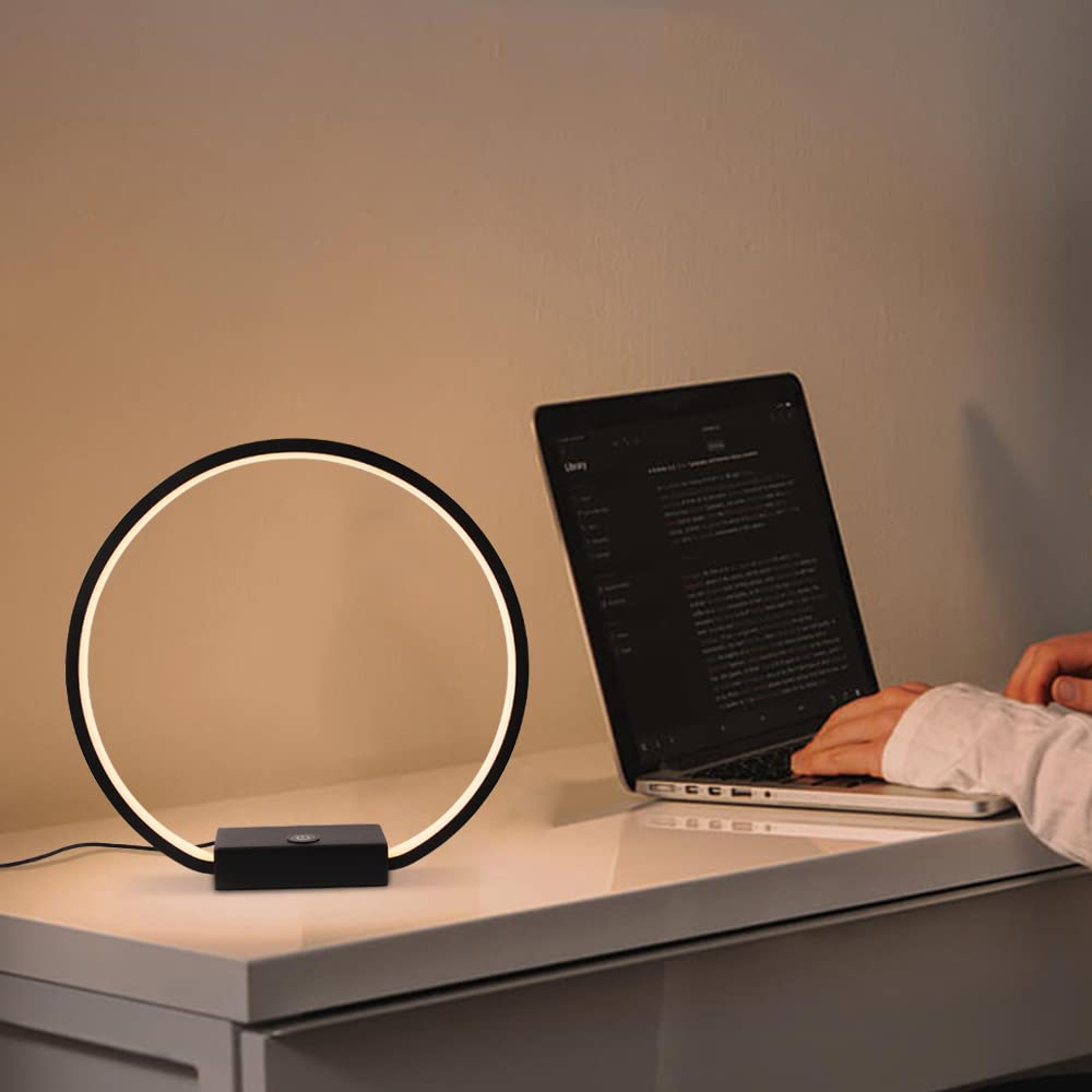 MASIVEL LED Circle Table Lamp Touch Control 3-Way Dimmable Bedside Nightstand Lamp with USB Port Modern Tabletop Lamps, 12W 3000