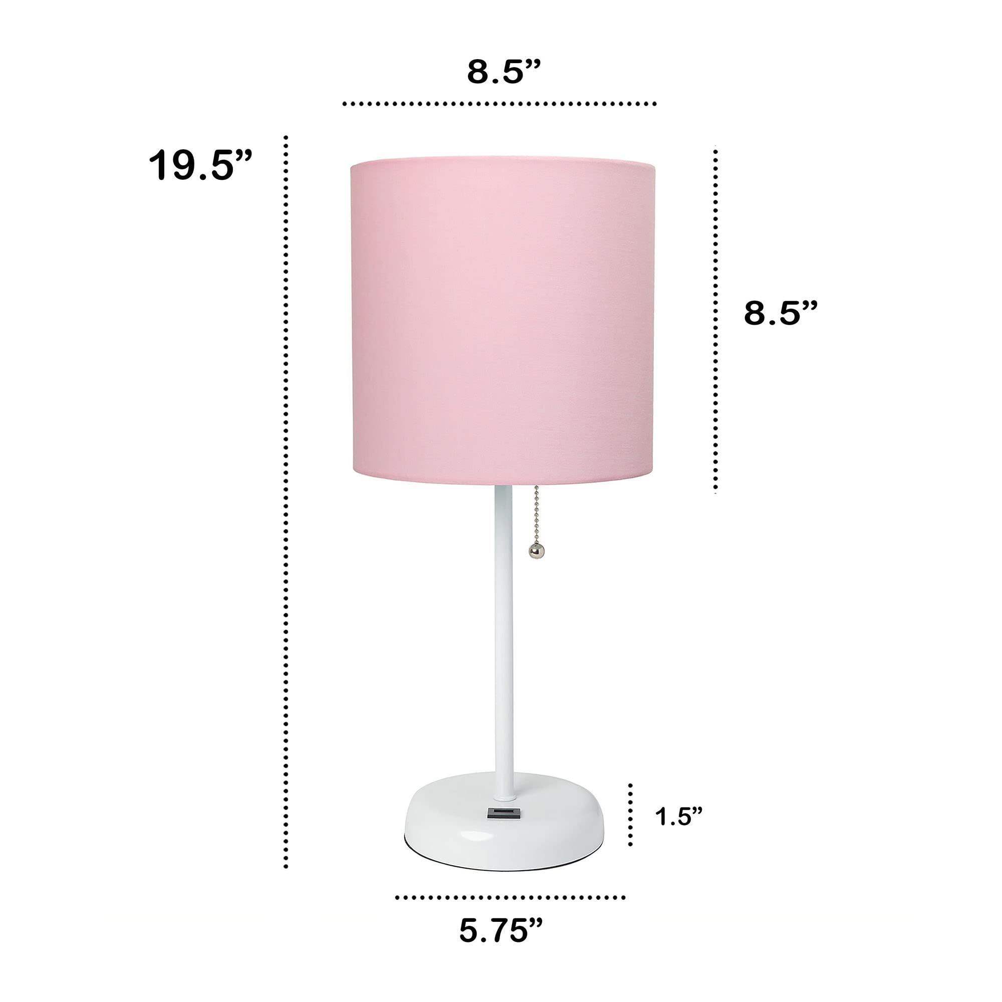 Creekwood Home White Metal Table Lamp With Light Pink Shade & Usb Port, 19.5&quot; Contemporary Design