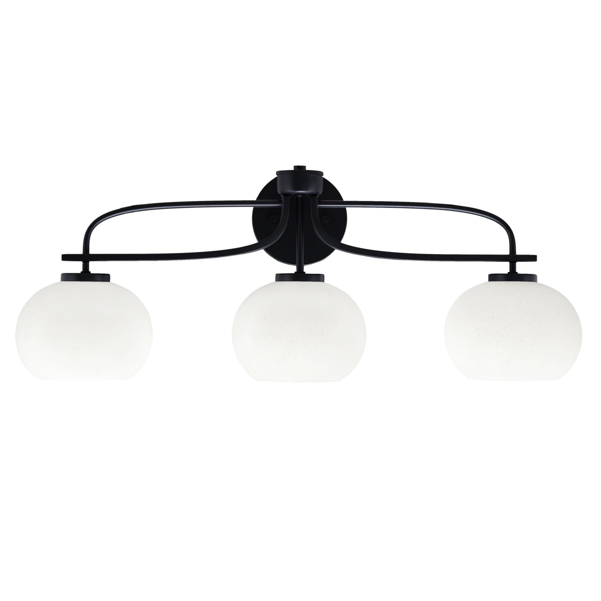 Cavella 3 Light Bath Bar Shown In Matte Black Finish With 7" White Muslin Glass