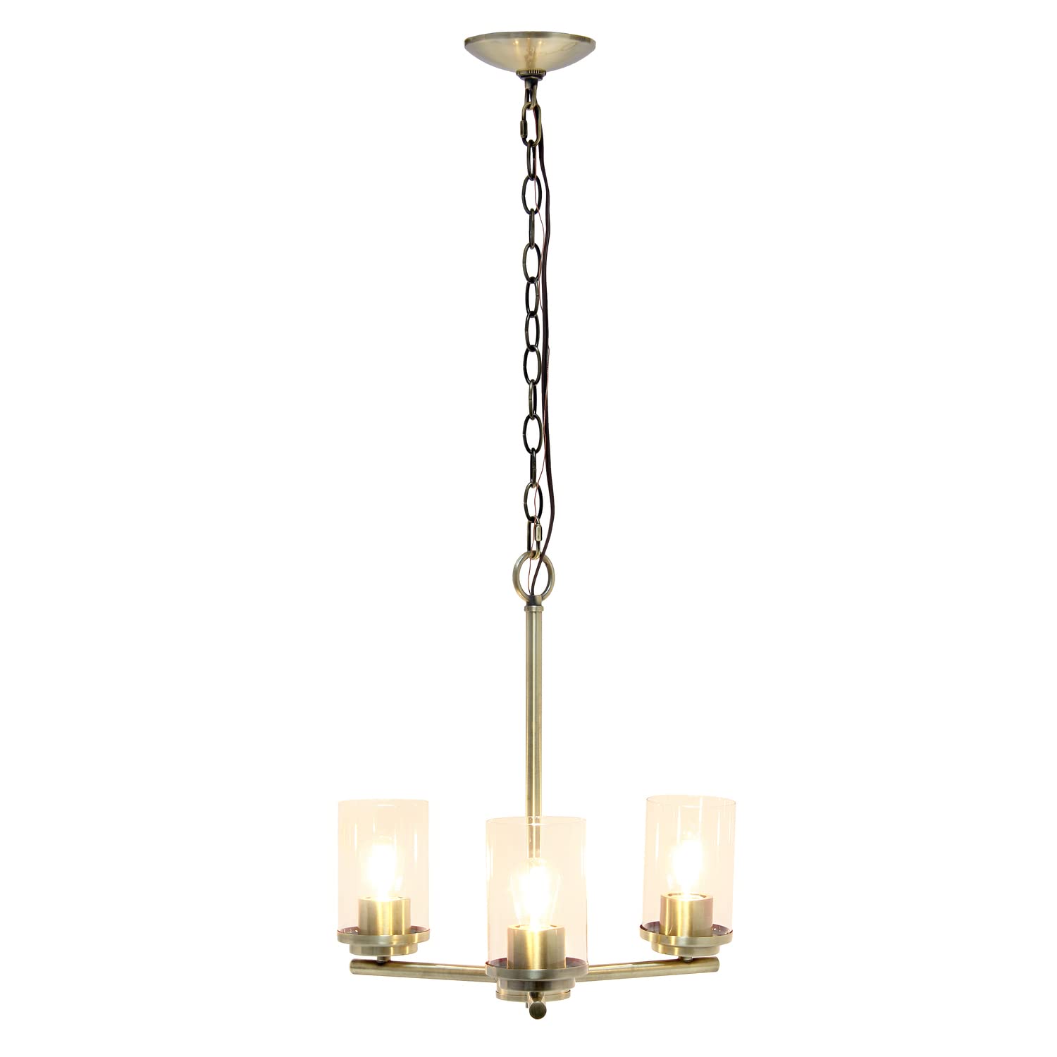Elegant Designs Pendant Chandelier 3-Light Metal Clear Glass 15in Antique Brass PT1018-ABS