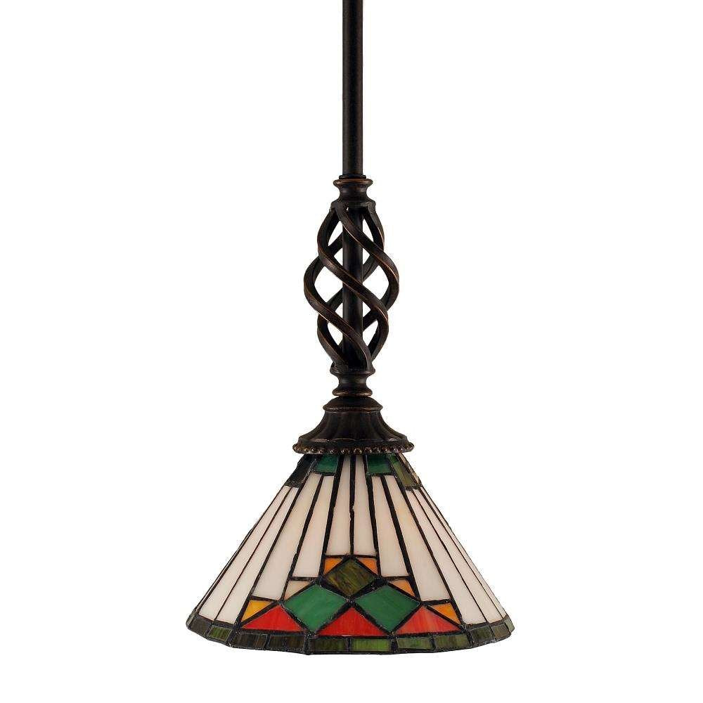 Toltec Lighting 80-DG-9375 Elegante Mini Pendant with Hang Straight Swivel with 7 Inch Green Sunray Tiffany Glass, Dark Granite Finish