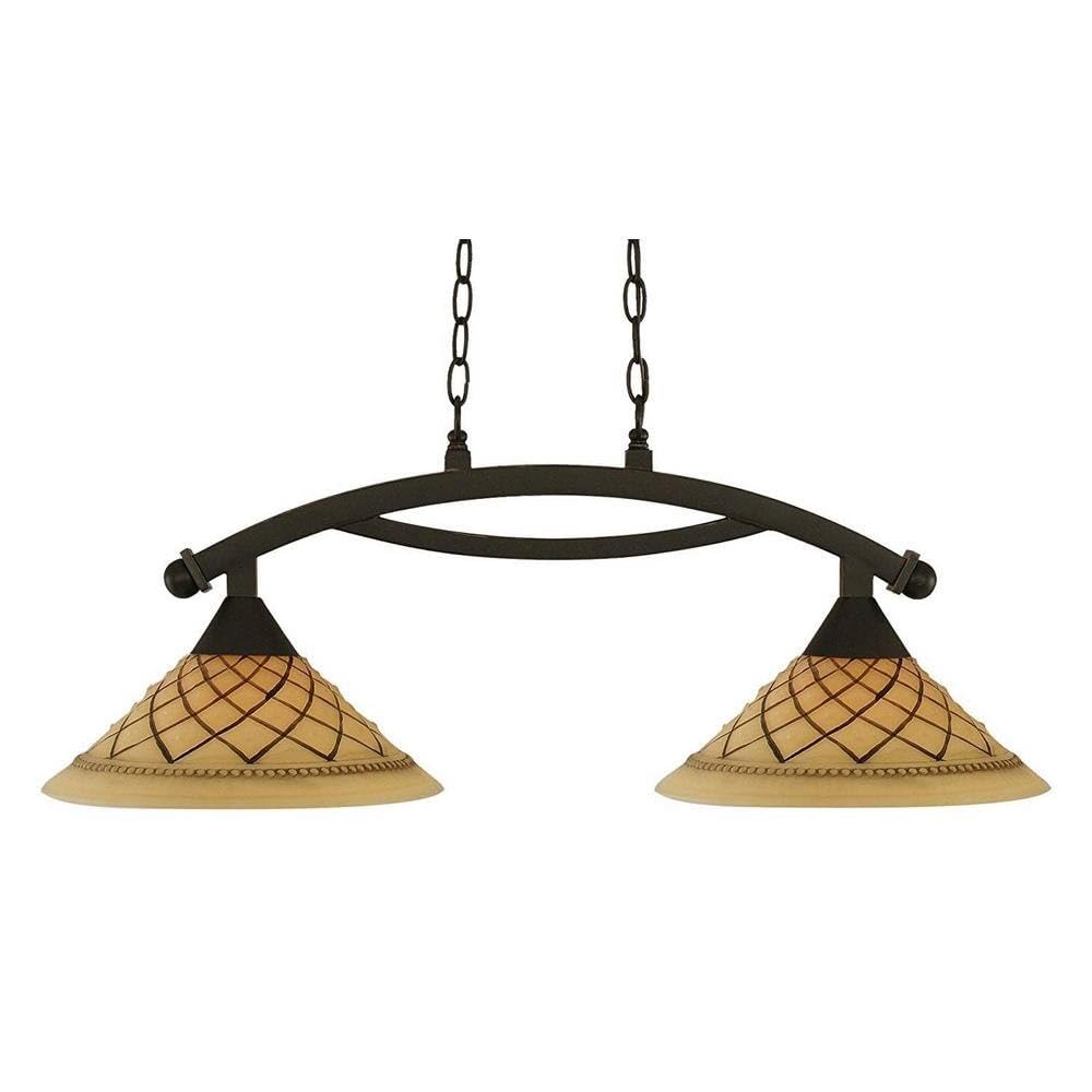 Toltec Lighting 872-BRZ-7182 Bow 2 Light Island Light with 12&quot; Chocolate Icing Glass, Bronze Finish