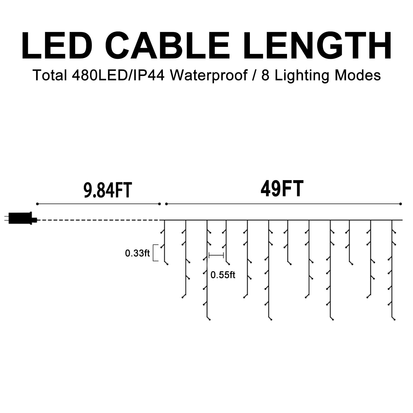 Heceltt 49FT Christmas Lights, 480 LED Twinkle Lights, Waterproof, 8 Modes, Warm White & Cool White, Model BG-CL3M3-306L01