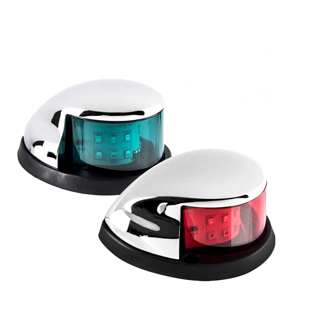 Sebnux LED Boat Navigation Light - Red and Green Marine Bow Light for Pontoon and Small Boat - Silver - Model ACK001