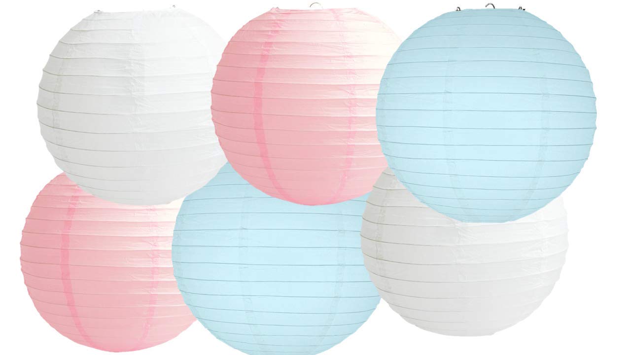 Pack of 6 Round Paper Lantern Lamp Paper Lanterns Party Decorations (Baby Pink Blue Shade, 8'')