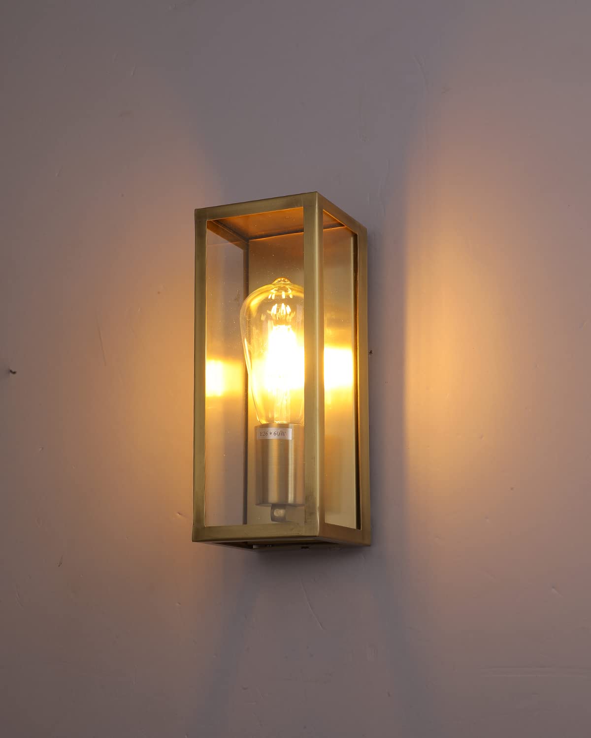 Boca Do Lobo Outdoor Wall Lights, Exterior Waterproof Wall Sconce Light Fixture, Brushed Brass Frame With Clear Glass Shade For Porch, Entryway, Front Door, E26 Base(Bulb Not Included)
