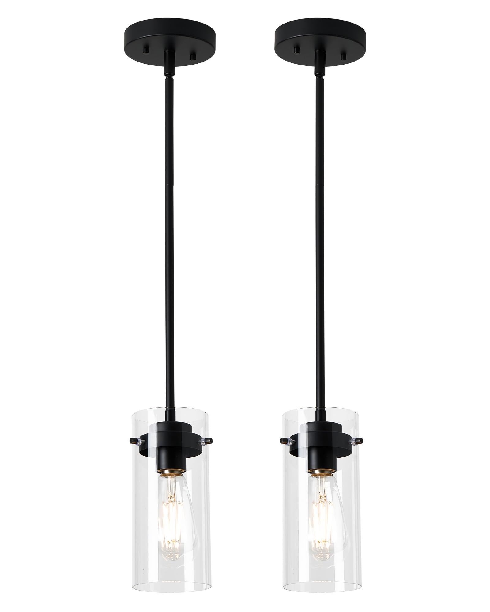 Eapudun Pendant Lights (2 Packs), Hanging Lights Fixtures, Clear Glass Shade Kitchen Lighting, Matte Black Farmhouse Kitchen Dining Table Ceiling Lights -Pda1353-B-Mbk