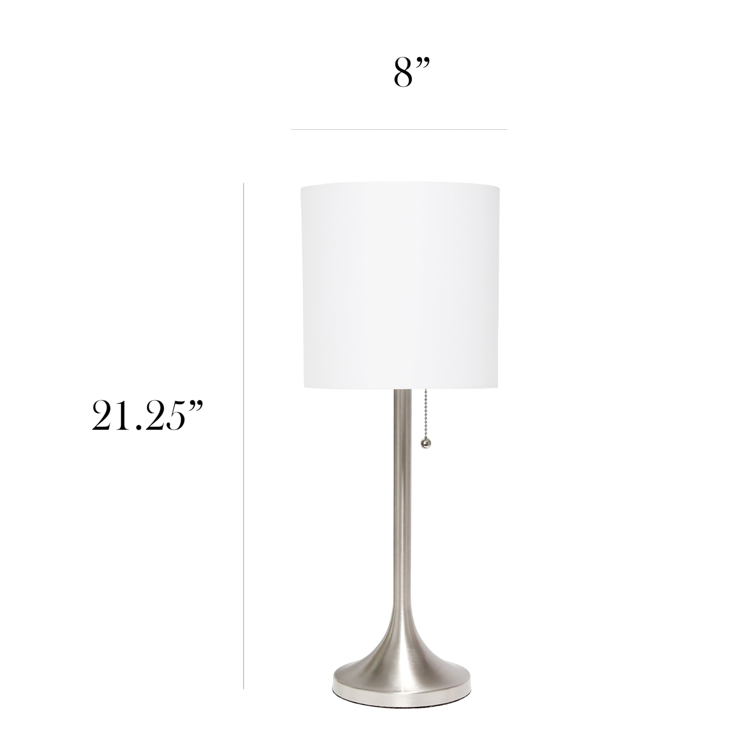 Simple Designs Lt1076-Bnw Tapered Fabric Drum Shade Table Lamp, Brushed Nickel And White - (Pack Of 4)